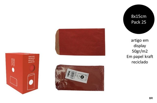 Pack de 25 Envelopes Vermelho 8x15 cms ref.54635