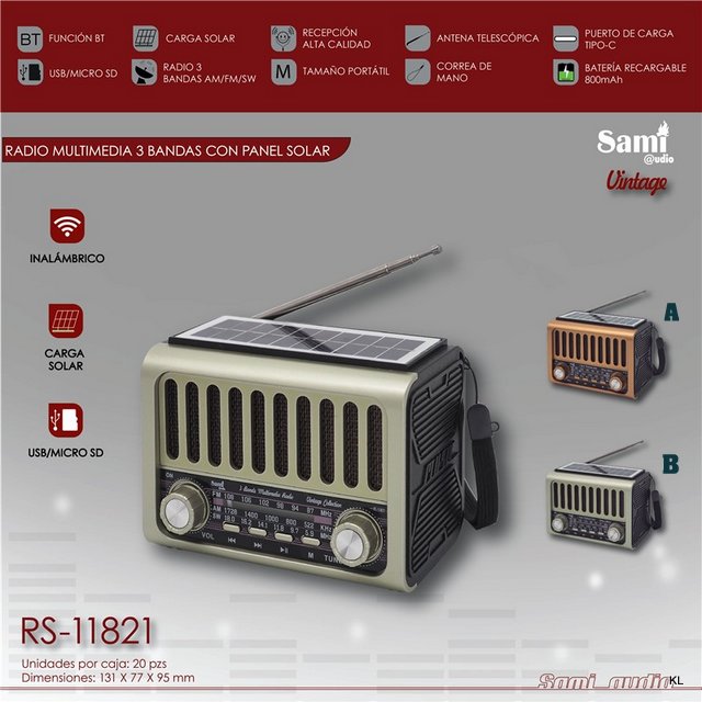 Radio Sami Multimedia Vintage c/Painel Solar ref.RS11821