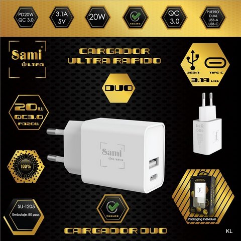 Carregador Ultra Rapido USB A e C ref.SU1205