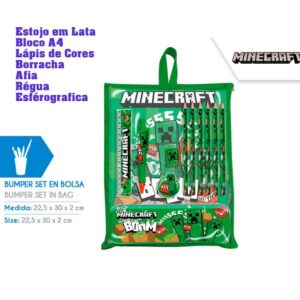Minecraft Conjunto escolar Bloco A4 +Estojo ref. MC00040