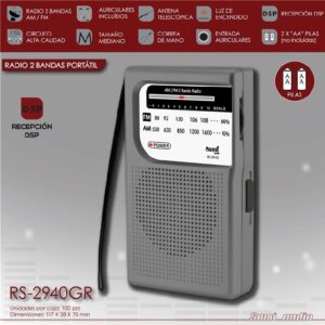 Radio transístor AM/FM 12x7cms ref.RS2940GR