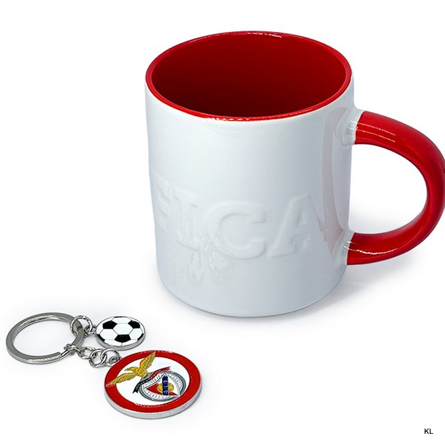 Conjunto Caneca com Relevo + Porta Chaves SL Benfica ref. BM016