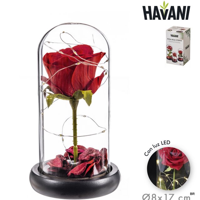 Cúpula Vidro com Rosa e Luz Led 17cms ref.69898