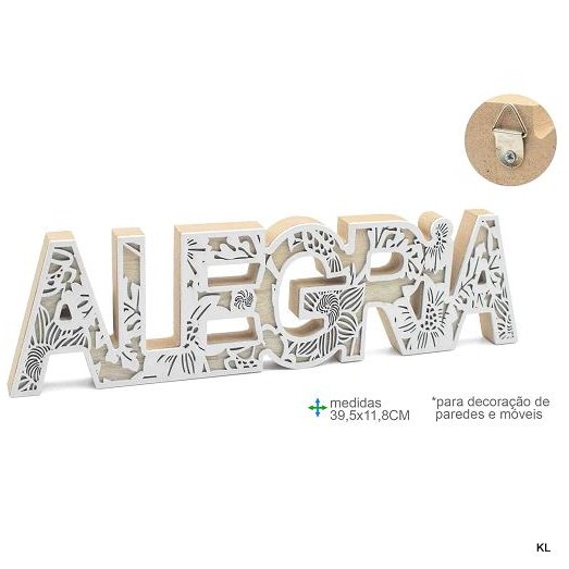 Placa Decoração MDF 39,5x11,8cms "Alegria" Ref. BD78438