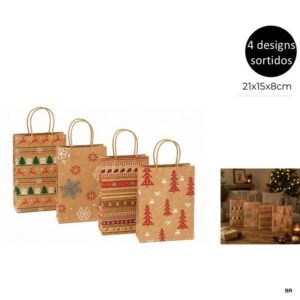Pack de 12 Sacos de Natal Kraft 21x15x8cms ref.24339