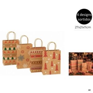 Pack de 12 Sacos de Natal Kraft 27x21x11cms ref.24340
