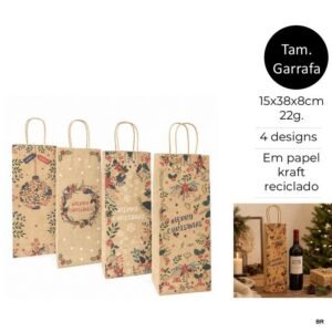 Pack de 12 Sacos de Natal Garrafa Kraft ref.25166