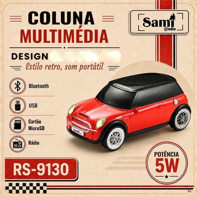 Alta Voz Multimédia Carro Vermelho 5W- 18,5x8,5x7cms Ref. RS9130RJ